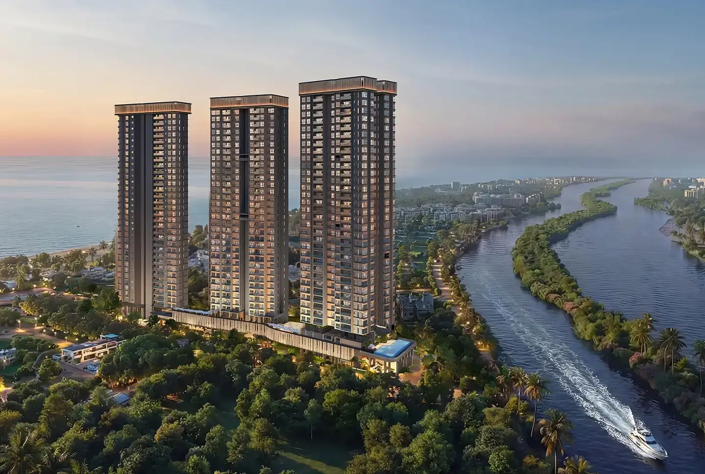 Sea view living room at Altis Ocean Cliffs, luxury apartments ECR, Chennai